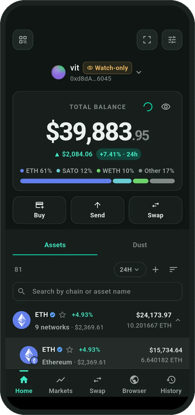 Smartable assets screen with one row per asset and chains underneath